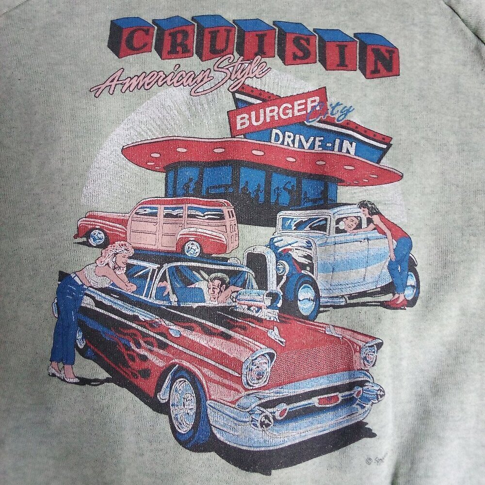 Vintage 80s Cruisin' American Style Burger City Crewneck Sweatshirt
